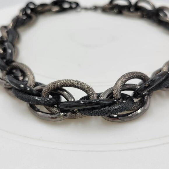 Gunmetal Necklace Black Silver Tone Thick Chunky Chain Link Fashion Statement - Picture 10 of 12